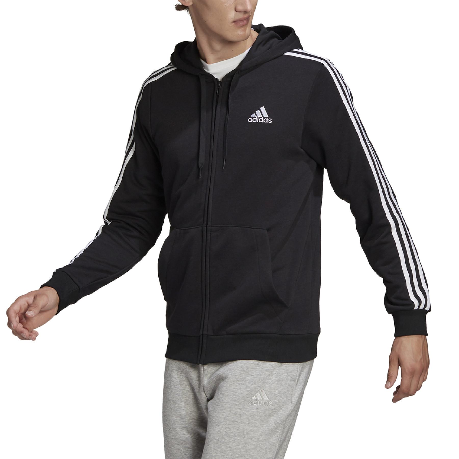 Jacka med huva adidas Essentials French Terry 3-Bandes Full-Zip